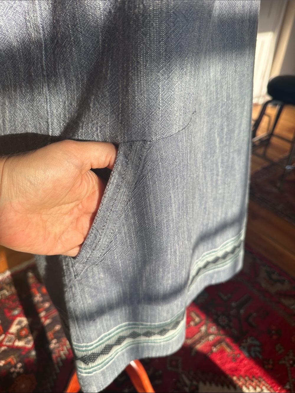 Faherty Blue Organic Cotton Embroidered Square-Neck Summer Dress - Picture 4 of 14